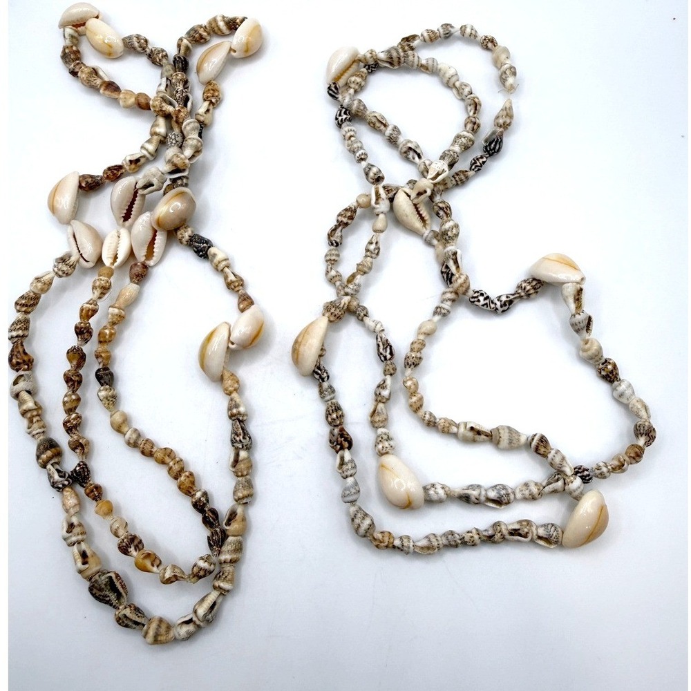Set of 2 Boho Natural Shell 36" Long Necklaces No Clasp Beach Style‎